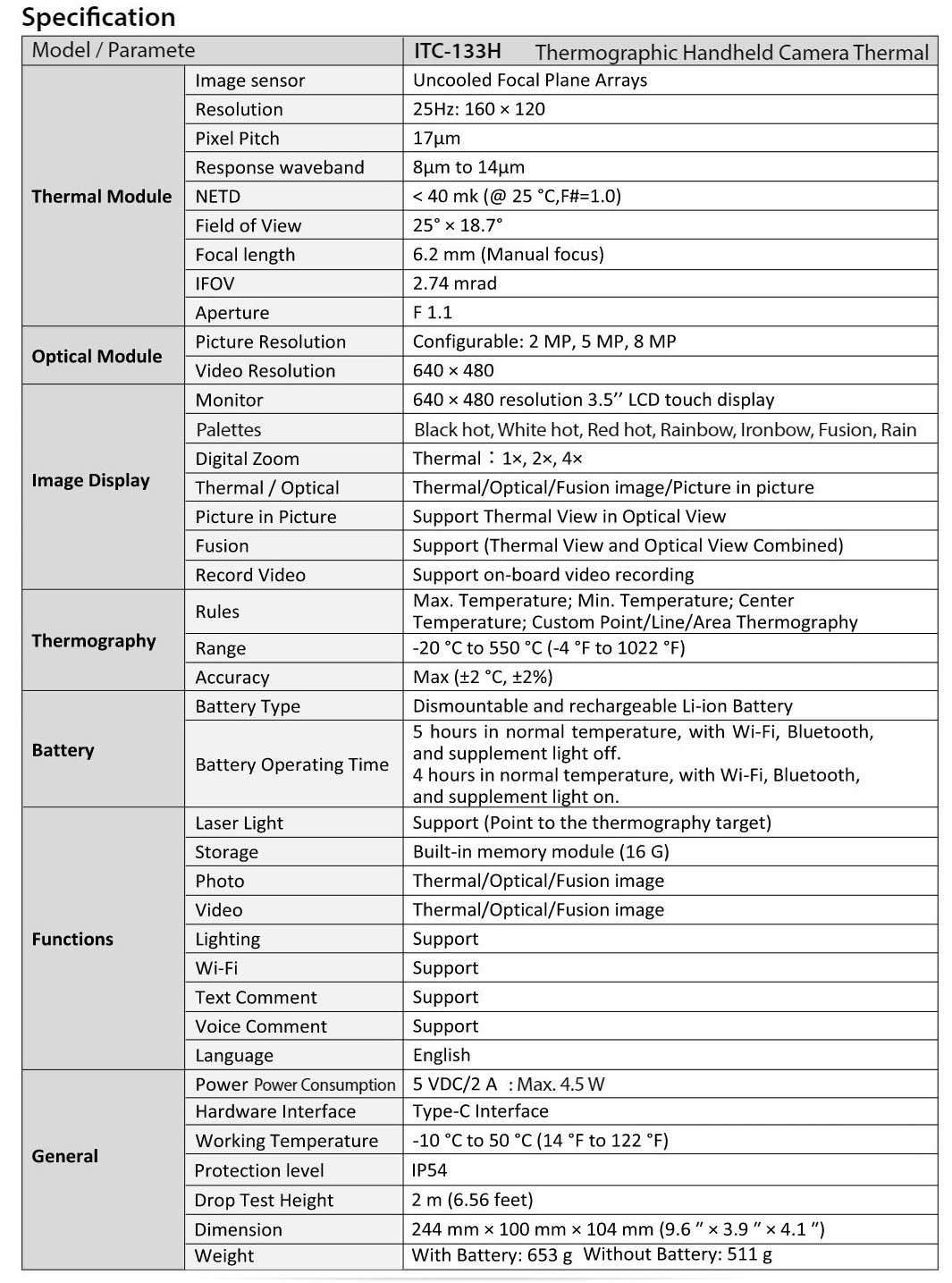ITC-133H Thermographic Handheld Camera - บริษัท แสงชัยมิเตอร์ จำกัด