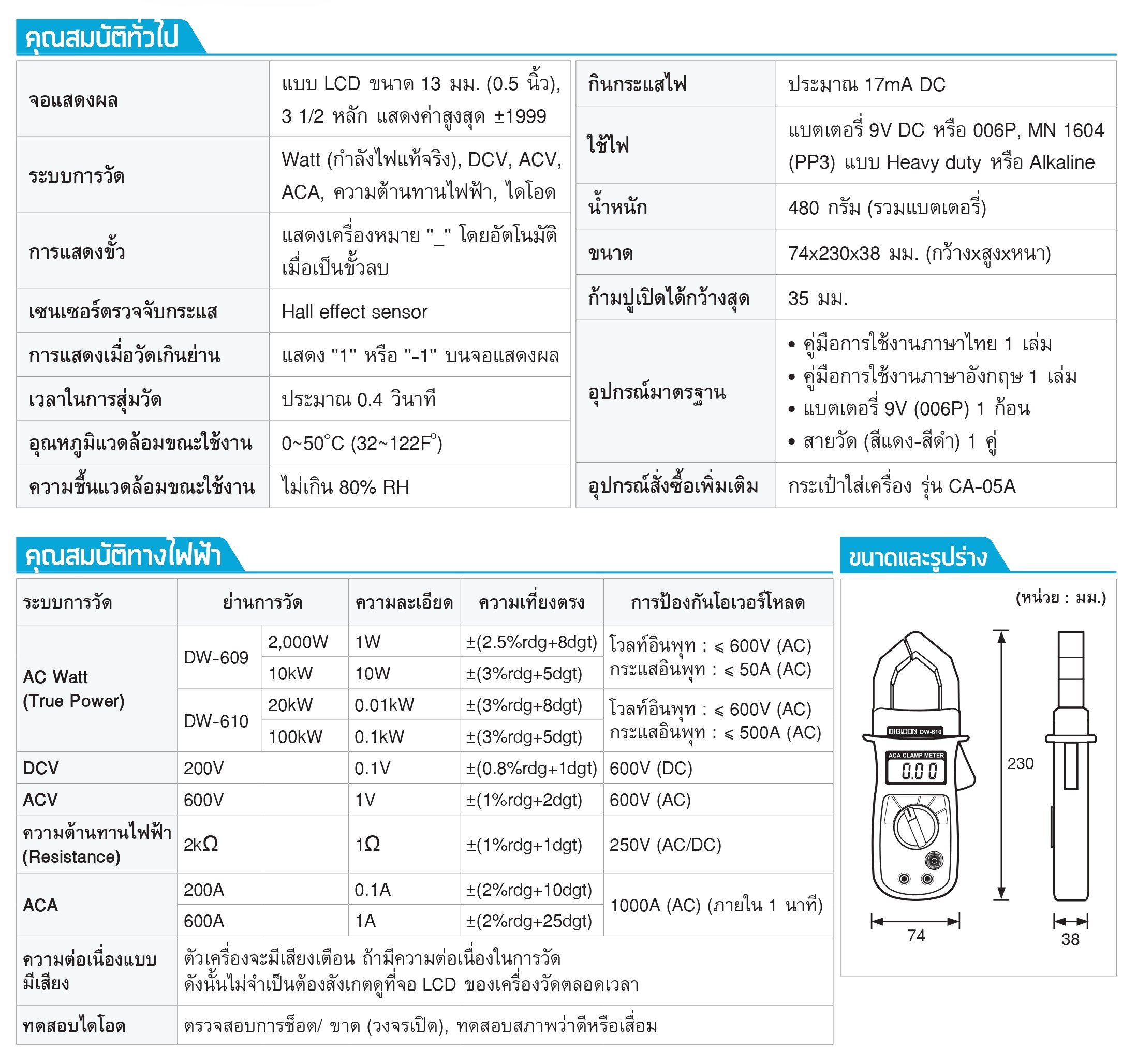 Dw610 Guide DW-610 ดิจิตอลแคล้มป์กิโลวัตต์มิเตอร์ - บริษัท แสงชัยมิเตอร์ จำกัด
